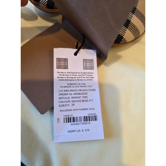 NWT Burberry‎ Toddler EU 28 US 10.5 Mini Grace Plaid Flats - Picture 3 of 3